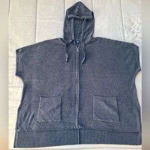 Barefoot Dreams CozyChic Ultra Lite Zip Up Ribbed Hoodie Blue L/XL Oversized